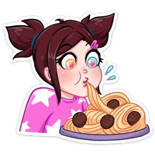 🍜 sticker, cartoon, girl, spaghetti, food, eating, anime telegram sticker