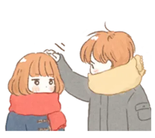 ❤ kreskówka, para, zima, szalik, miłość, związek telegram sticker