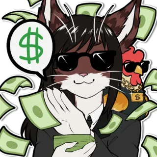 🤑 money, dollar, cartoon, cat, chicken, sunglasses, rich telegram sticker