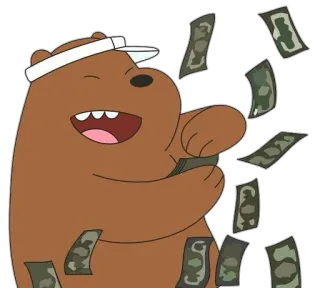 💶 Grizz We Bare Bears bear, money, cartoon, we bare bears, happy telegram sticker