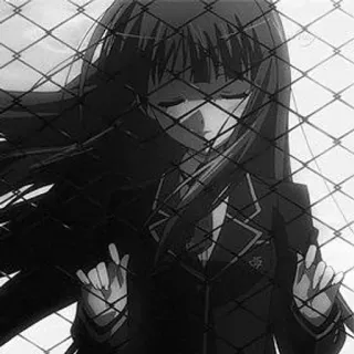 🌨 Anime, Traurig, Mädchen, Zaun, Schwarzweiß whatsapp sticker