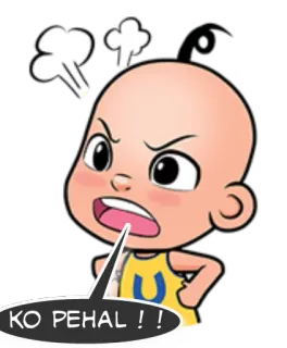 😏 KO PEHAL !! Dessin animé, En colère, Contrarié, Frustré, Expression, Enfant, Upin Ipin telegram sticker