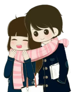 👫 couple, love, cartoon, cute, winter, scarf telegram sticker