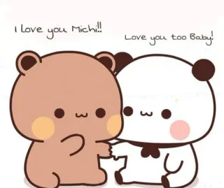 ❤️ I love you Michi!! Love you too Baby! mignon, ours, amour, romantique, panda, dessin animé telegram sticker