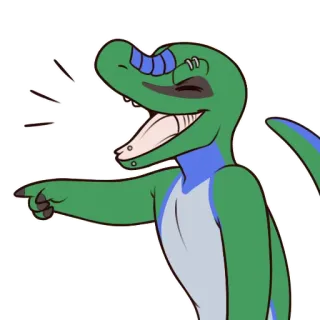😆 dinosaurus, kartun, menunjuk, tertawa, binatang, reptil, ilustrasi, berbulu telegram sticker