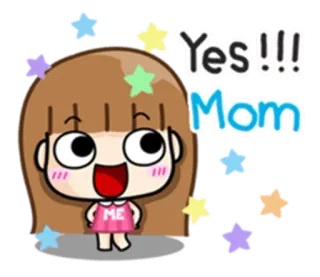 😃 Yes!!! Mom cartoon, cute, girl, mom, yes whatsapp sticker