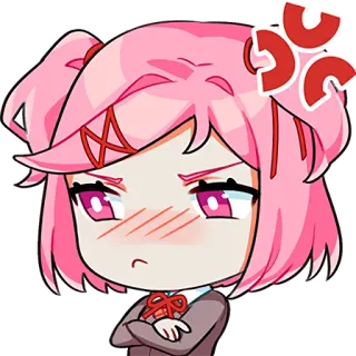 💢 Natsuki Doki Doki Literature Club! 애니메이션, 만화, 카와이, 화남, 스티커, 치비, 츤데레 telegram sticker