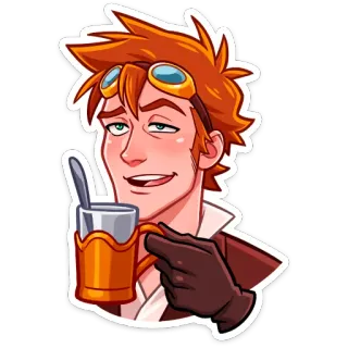 😔 мультфильм, человек, чашка, перчатки telegram sticker