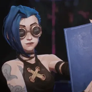 🌀 Jinx Arcane anime, pelo azul, tatuaje, steampunk, gafas telegram sticker