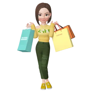 🛍 Shopping, Taschen, Cartoon, Avatar, Mädchen, 3D telegram sticker