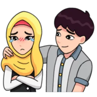 😭 sad, muslim, crying, hijab, couple, cartoon, tears telegram sticker