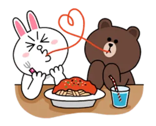👫 cartoon, spaghetti, rabbit, bear, food, eating, love, cute telegram sticker