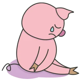😔 cerdo, triste, llorando, dibujo animado, animal, pegatina whatsapp sticker