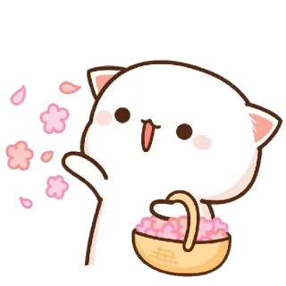 💐 cat, cute, kawaii, flower, basket, petals, white, adorable telegram sticker