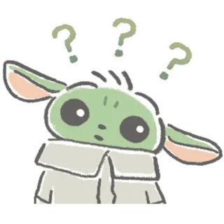 ❓ Grogu The Mandalorian โกรกู, เบบี้ โยดา, สตาร์ วอร์ส, น่ารัก, คำถาม, สับสน, เด็ก, สีเขียว telegram sticker