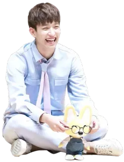 😄 orang, tersenyum, ceria, boneka, kacamata, duduk telegram sticker