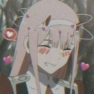 🖤 Zero Two Darling in the Franxx Anime, Zero Two, Darling in the Franxx, Dessin animé, cheveux roses, coeurs, mignon telegram sticker