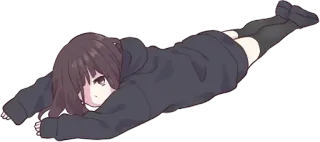 😩 anime girl, lying down, hoodie, cute telegram sticker