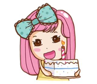 🎂 Mädchen, Cartoon, süß, Geburtstag, Kuchen, Feier, Kerze telegram sticker