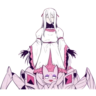 😑 anime, spider, woman, pink, white, character telegram sticker
