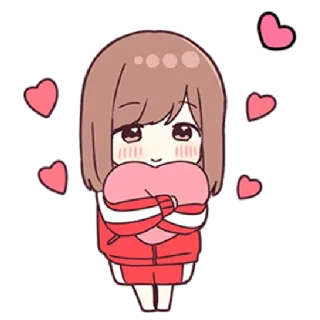 🤗 Anime, Meisje, Hart, Liefde, Kawaii, Schattig, Chibi, Rood telegram sticker