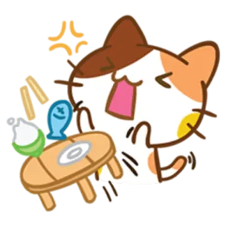 😠 猫, 怒り, 不機嫌, テーブル, 魚, 漫画, 動物 telegram sticker