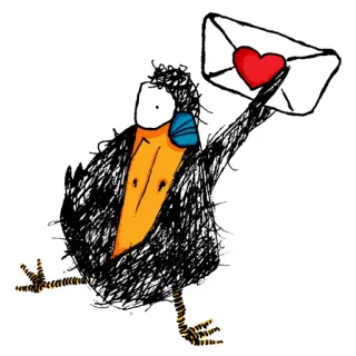 ❤ crow crow, bird, love, letter, heart, cartoon, messenger, love letter telegram sticker