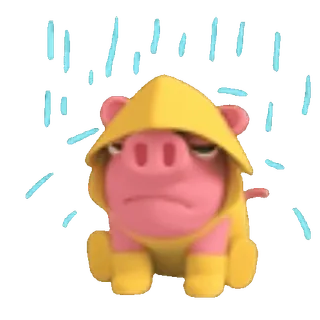 🌧 돼지, 비, 슬픈, 만화, 노란색, 장화, 후드 whatsapp sticker