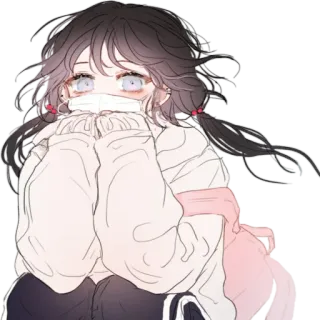 😷 Anime Mädchen, Maske, traurig, schüchtern, Mädchen, Zeichnung, Illustration telegram sticker
