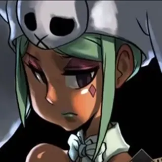 😕 Squigly Skullgirls skull, hat, anime, girl, video game, skullgirls, squigly telegram sticker