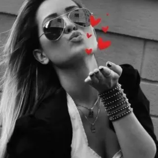😘 女性, ハート, キス, サングラス, ジュエリー, ファッション, ポートレート whatsapp sticker