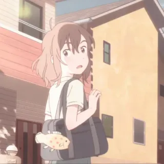 🌷 Anime, écolière, poisson, sac à dos, dessin animé, illustration telegram sticker