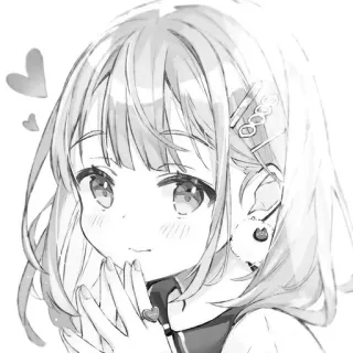 😇 Anime, Mädchen, Süß, Herz, Monochrom, Porträt telegram sticker