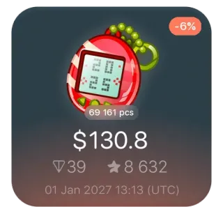 📱 -6%
20
25
69 161 pcs
$130.8
398 632
01 Jan 2027 13:13 (UTC) telegram sticker