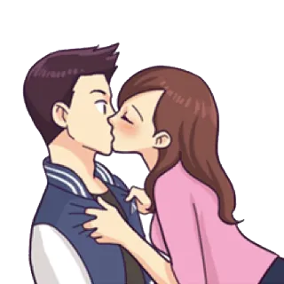 👄 kus, liefde, koppel, romantiek, cartoon, affectie telegram sticker