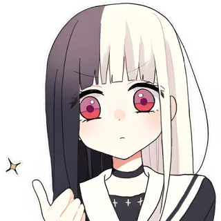 👍 Ragazza anime, Cartone animato, Dito medio, Maleducato, Capelli bianco e nero, Offensivo telegram sticker