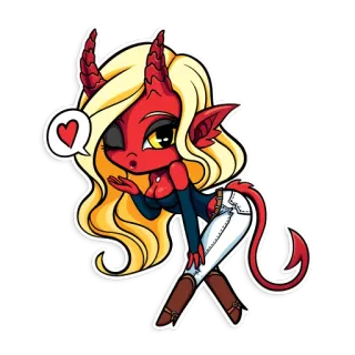 😘 diablo, demonio, dibujos animados, pegatina, cuernos, lindo telegram sticker