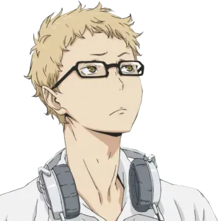 🤨 Kei Tsukishima Haikyuu!! anime, haikyuu, tsukishima kei, glasses, headphones, volleyball telegram sticker