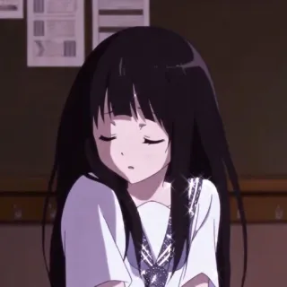 🈹 Anime, Ragazza, Uniforme scolastica, Occhi chiusi, Capelli neri, Scintillio telegram sticker