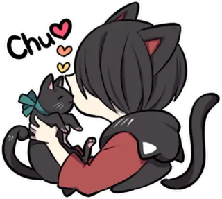 😘 Chu Anime, Katze, Kätzchen, süß, Haustier, Liebe, kawaii, Katzenohren telegram sticker