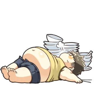 😀 food, dishes, tired, cartoon, person, laying down telegram sticker