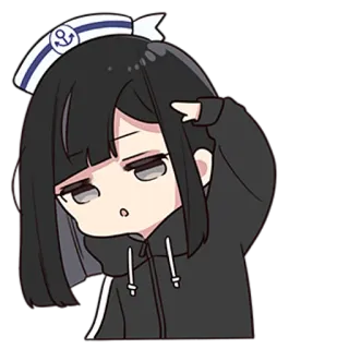 😐 anime, gadis, topi pelaut, imut, chibi, hoodie, bosan, seni digital telegram sticker