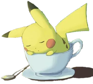 ☕️ Pikachu Pokemon โปเกมอน, ปิกาจู, น่ารัก, นอนหลับ, แก้ว, คาวาอิ telegram sticker