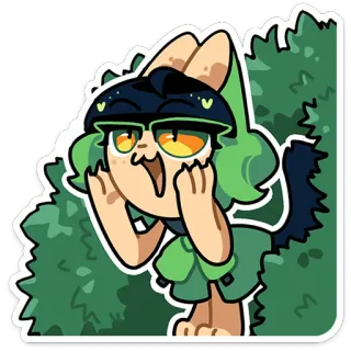⭐ dessin animé, chat, animé, vert, mignon, lunettes, personnage, kawaii telegram sticker