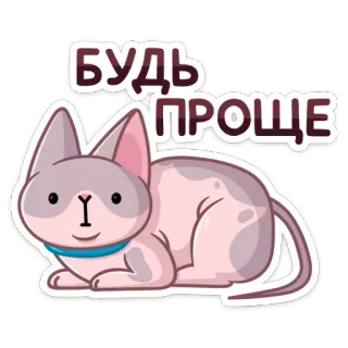 😕 БУДЬ ПРОЩЕ cat, sphynx, be simple, text, russian, animal, sticker telegram sticker