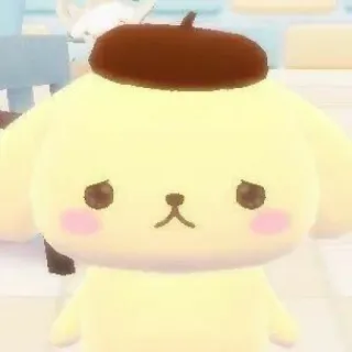 🌷 PomPomPurin น่ารัก, คาวาอิ, หมา, ซานริโอ, ปอมปอมปุริน, สีเหลือง, หมวกเบเร่ต์ telegram sticker