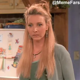 😳 Phoebe Buffay Friends MemeFars รายการทีวี, ซิทคอม, เฟรนส์, ฟีบี บุฟเฟ, มีม, ตลก telegram sticker