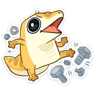 😑 Gecko, Lucertola, Cartone animato, Animale, Rettile, Dadi, Bulloni whatsapp sticker