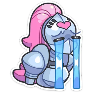 😭 기사, 갑옷, 울음, 슬픈, 하트, 만화, 헬멧, 분홍색, 캐릭터 telegram sticker