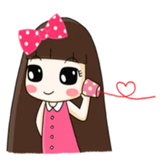 😍 dessin animé, fille, téléphone gobelet, amour, coeur, communication telegram sticker